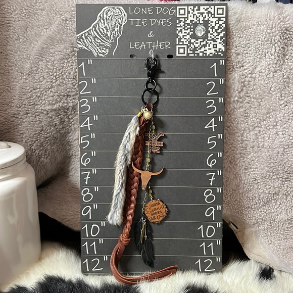 Fun and Unique Hand Crafted Leather and Feather Yellowstone Keychain with Charms - Picture 1 of 12